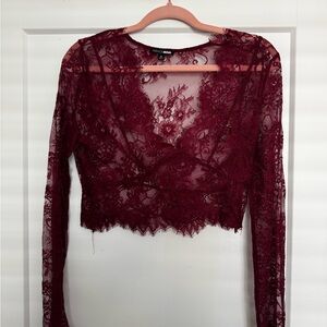 Fashion Nova Deep Red Lace Blouse